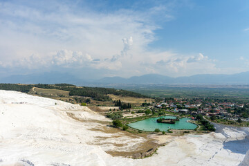 Pamukkale lime springs are the most famous tourist destination in Turkiye.