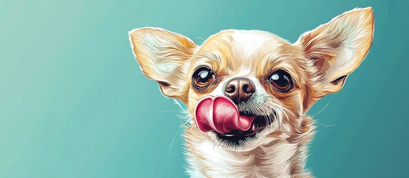 Hand drawn 2d illustration of a Chihuahua with its tongue out featuring creative surrealism Ideal for cards posters banners t shirts pins badges and patches