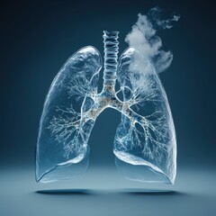 Anatomically accurate illustration of human lungs, showcasing intricate details and smoke for visual impact.