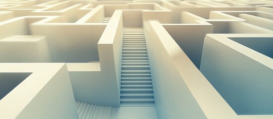 Fototapeta premium Ethereal 3D illustration of a surreal maze with stairs symbolizing backrooms lucid dreams impossible architecture or a liminal space