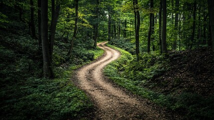 Obraz premium A forest where minimalist goal setting is a single, straight path, cutting through the trees with clarity and direction