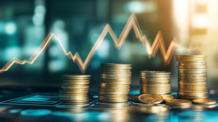 coins and graph on the chart