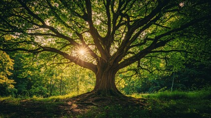Fototapeta premium A forest where personal growth is a tree that grows with each challenge faced, its branches stretching towards the sky