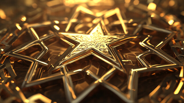 A close-up of a golden star surrounded by other stars, creating a visually appealing and luxurious background.