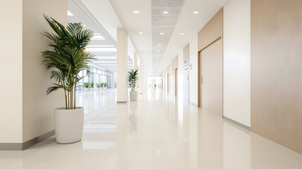 Fototapeta premium Biophilic Hallway Design with Plant Accents - Light-Infused Spaces and Color Harmony for a Welcoming Atmosphere