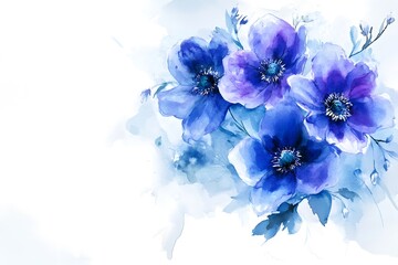 Fototapeta premium Abstract watercolor painting with blue and purple flowers on a background. 