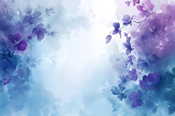 Obraz premium Abstract watercolor painting with blue and purple flowers on a background. 