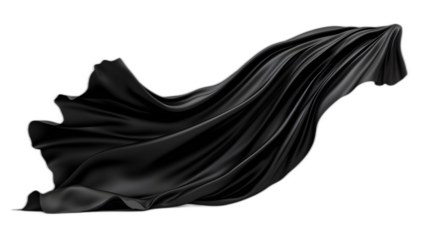 A black cloak billowing as if caught by the wind isolated on a plain white background