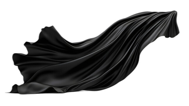 A black cloak billowing as if caught by the wind isolated on a plain white background