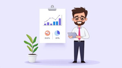 Businessman Presenting Data Analytics Charts   Graphs on Tablet