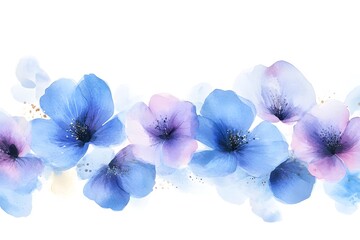 Obraz premium Abstract watercolor painting with blue and purple flowers on a background. 