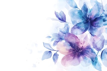 Obraz premium Abstract watercolor painting with blue and purple flowers on a background. 