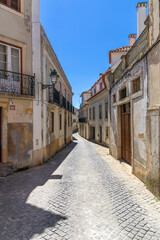 Empty abandoned zigzag street in Abrantes Portugal