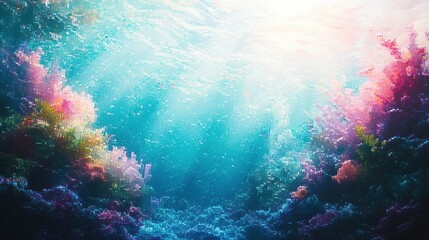 Fototapeta premium Abstract Digital Painting of a Underwater Scene with Coral and Light
