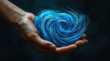 A hand cradles a swirling blue orb of energy, symbolizing power, potential, and the unknown.