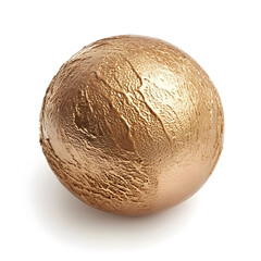 Scoop ball of metallic gold color ice cream isolated on white background