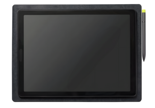 Top view of modern graphic tablet isolated on transparent background