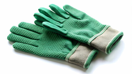 Pair of green gardening gloves with textured grip and elastic wristband, garden, gloves, horticulture, tool, hand protection