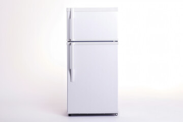 White refrigerator standing tall, offering ample space for food and beverage storage