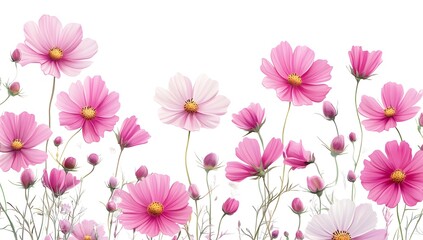 Fototapeta premium Beautiful pink cosmos flowers with a watercolor painting effect on a white background,
