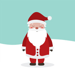 Cute Merry Christmas and New Year card with cute Santa Claus on a snow. Holiday cartoon character in the winter season.