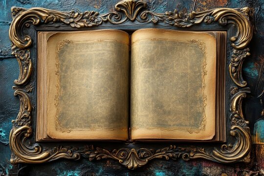 Open Antique Book in an Ornate Frame