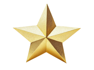 Shiny golden star ornament commonly used in Christmas decorations. Isolated on a transparent background, ideal for festive projects.