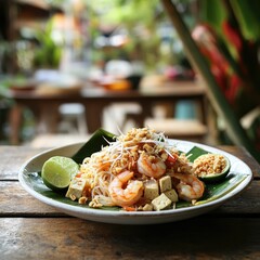 Stir Fried Pad Thai with Shrimp and Lime