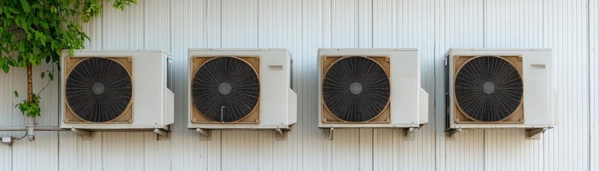 Modern air conditioning units arranged in a commercial setting, showcasing advanced cooling technology and efficient design