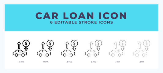 Car loan icon with editable stroke. Outline icon vector illustration.
