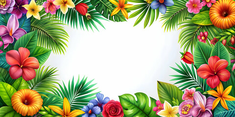 Vibrant tropical floral frame for festive and celebration graphics, tropical, floral, frame, vibrant, festive, celebration