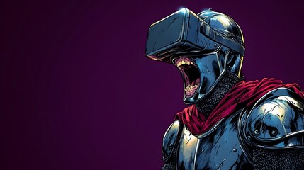 Futuristic Anime-Inspired Warrior in Awe of Virtual Reality Technology