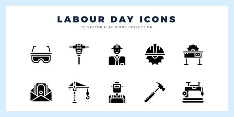 10 Labour Day Glyph icons pack. vector illustration.