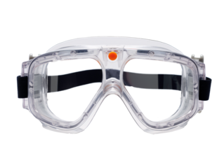a clear goggles with a red dot