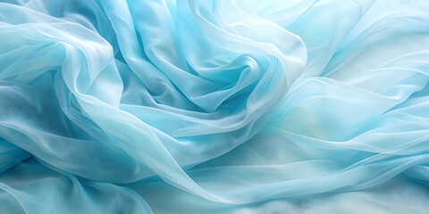 Obraz premium Flowing sheer pastel fabric in soft blue tones, creating a dreamy abstract background, Pastel, Sheer, Fabric, Soft, Blue