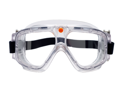 a clear goggles with a red dot