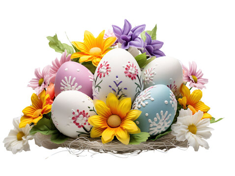 a group of eggs with flowers