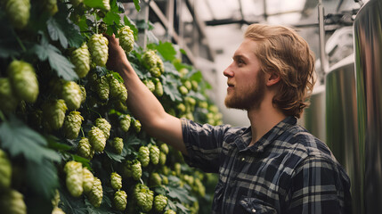 A brewery tour guide explaining the different types of hops used in beer making