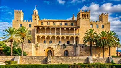 Naklejka premium Royal Palace of La Almudaina in Palma, Mallorca, Spain , Palace, Royal, Almudaina, La Almudaina, Palma, Mallorca
