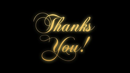 Thank You text handwritten inscription. Hand-drawn lettering in gold color on a black background. Lettering calligraphy illustration. Thank you card.
