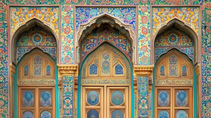 Obraz premium Ornate Architectural Details of a Colorful Building Facade