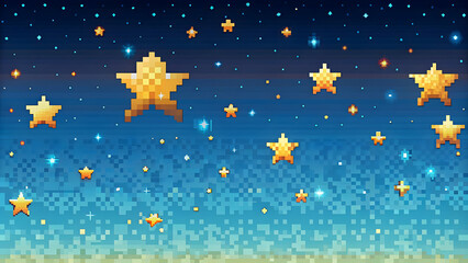 Naklejka premium iPhone wallpaper featuring a pixel art starry scene , pixel art, iPhone, wallpaper, starry, scene, night, sky
