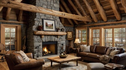 interior design of a rustic log cabin