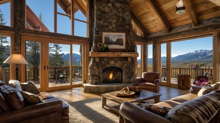interior design of a rustic log cabin