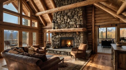 interior design of a rustic log cabin