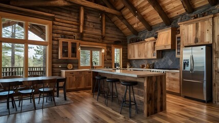 interior design of a rustic log cabin