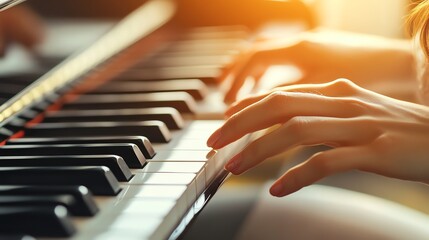 Fototapeta premium A close-up shot of a woman's hands playing a grand piano.