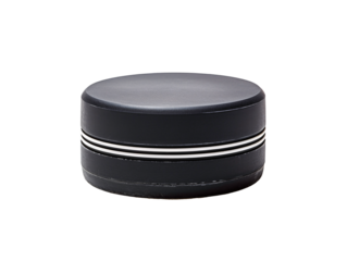 a black round object with white stripes