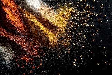 Powdered spices against black background with generative ai