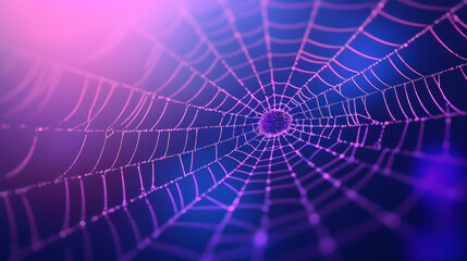 floating glowing spider web with neon threads creates mesmerizing visual effect, showcasing intricate patterns and vibrant colors that evoke sense of wonder and beauty